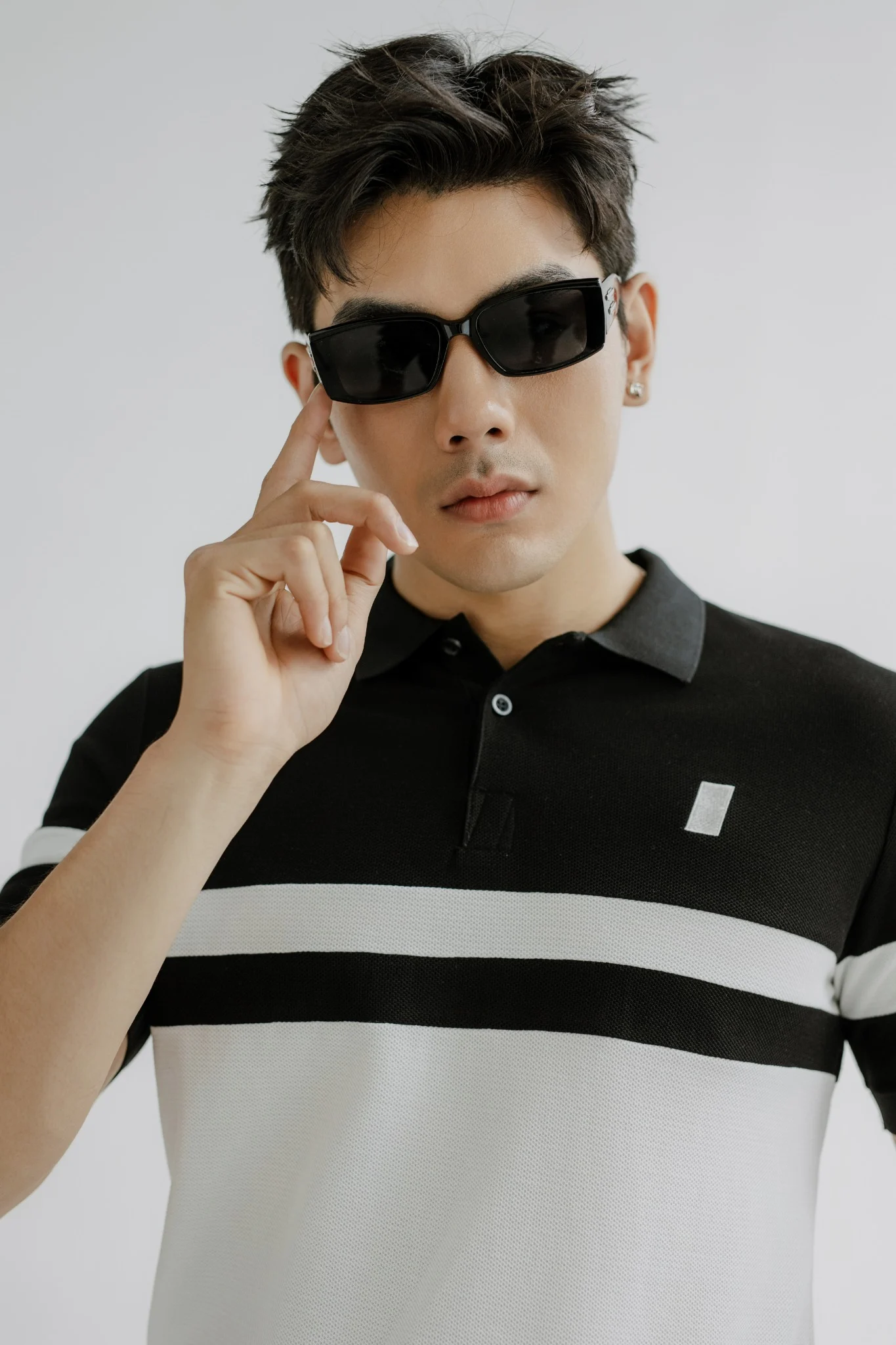  POLO NAM T8060-SLIM FIT ĐEN PHỐI TRẮNG 