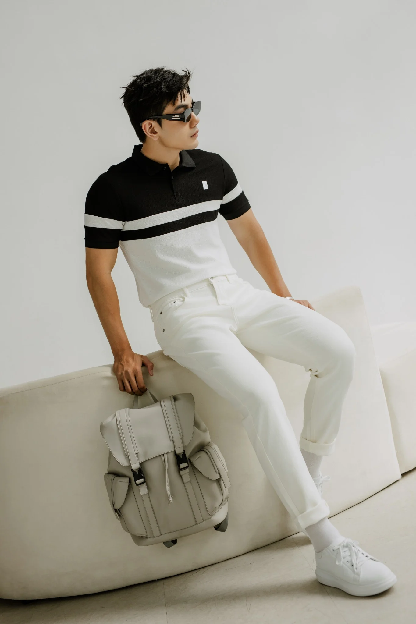  POLO NAM T8060-SLIM FIT ĐEN PHỐI TRẮNG 