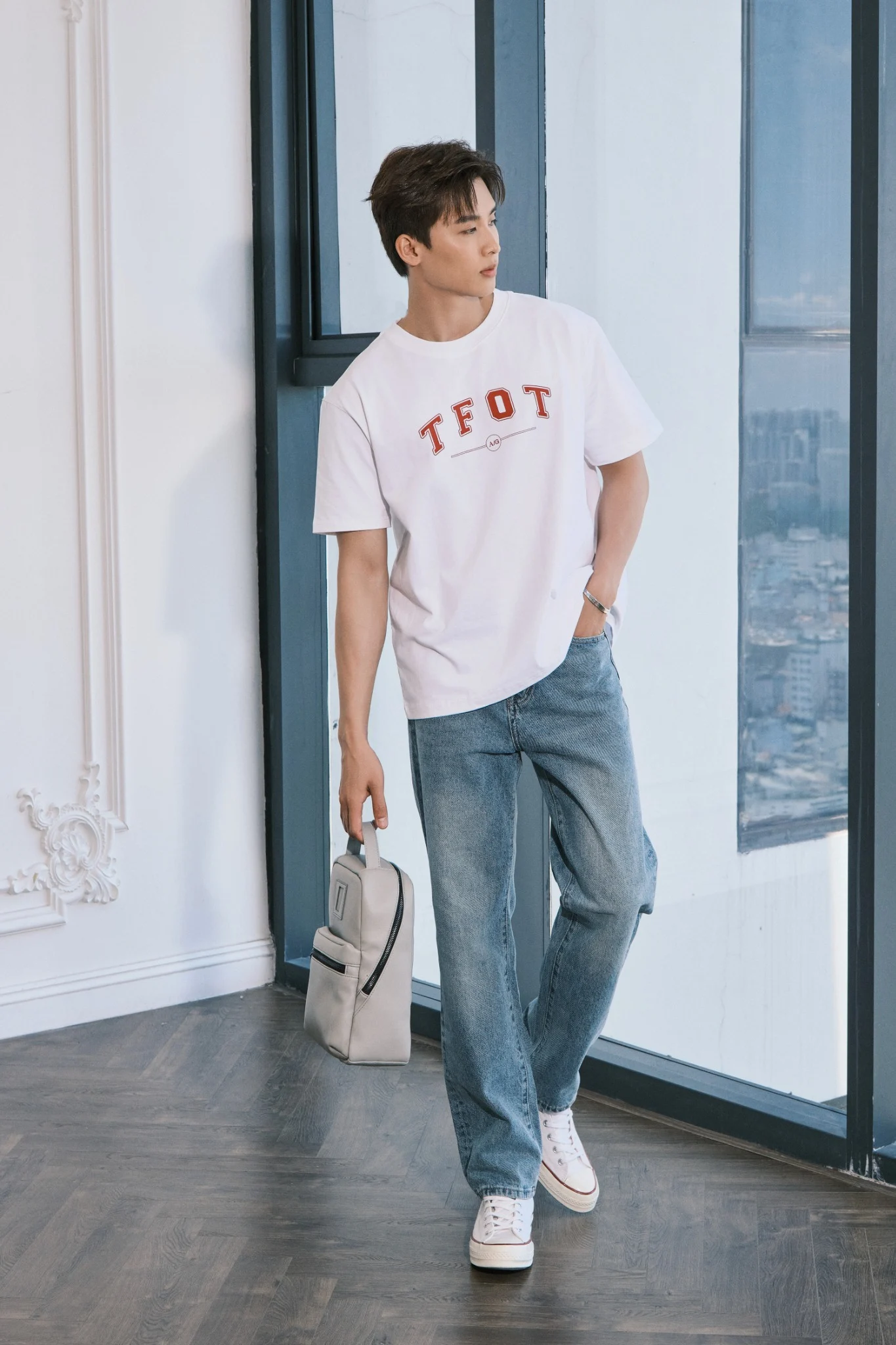  ÁO THUN NAM TL06-LOOSE FIT TRẮNG 