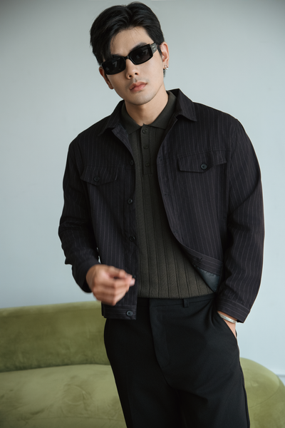  KHOÁC NAM TL08-REGULAR FIT XÁM ĐEN 