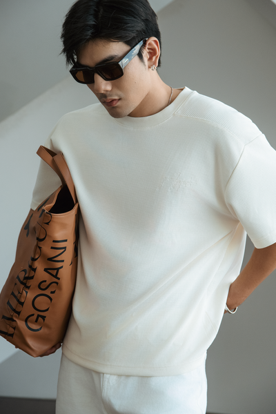  ÁO THUN NAM TL09 THÊU CHỮ KÝ-LOOSE FIT KEM 