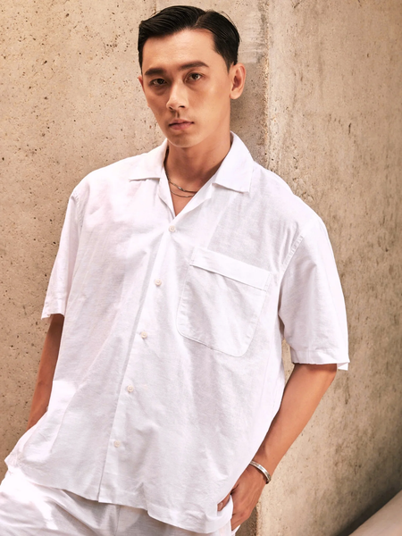  SOMI NAM TR534-LOOSE FIT CUBAN  TRẮNG 