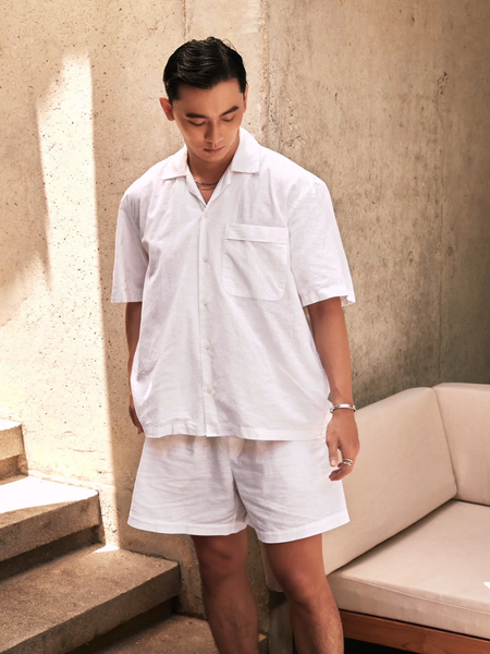  SOMI NAM TR534-LOOSE FIT CUBAN  TRẮNG 