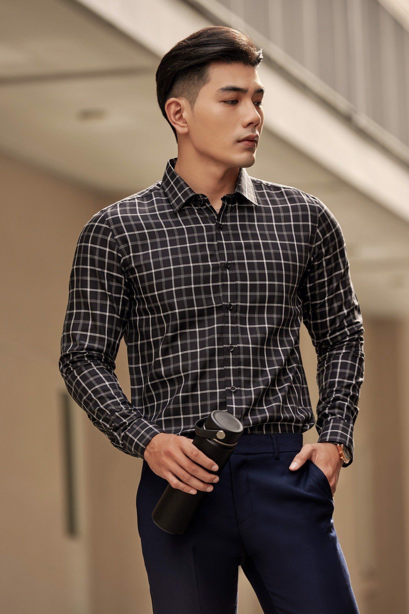  SOMI NAM - 5858-2  - ĐEN CHỈ Ô TRẮNG 