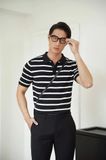  POLO NAM DỆT KIM 705-REGULAR FIT ĐEN SỌC TRẮNG 