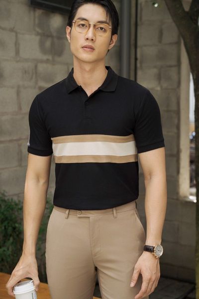  POLO NAM 88061-ĐEN NGỰC BÒ KEM 