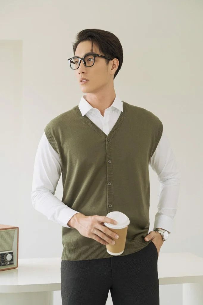  ÁO THUN NAM CADIGAN DỆT KIM 6853-REGULAR FIT RÊU 