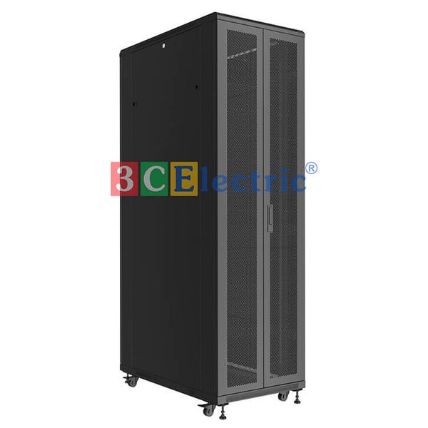 TỦ RACK 42U D1100 MÀU ĐEN, CỬA LƯỚI