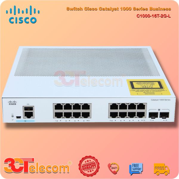 Switch Cisco C1000-16T-2G-L: 16x 10/100/1000 Ethernet ports, 2x 1G SFP uplinks