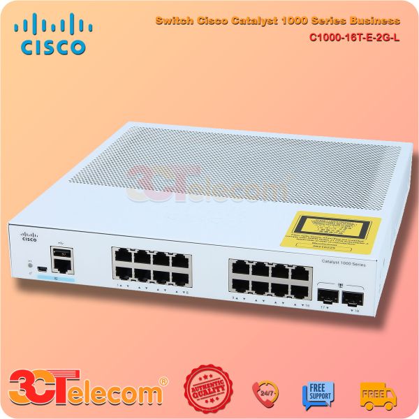 Switch Cisco C1000-16T-E-2G-L: 16x 10/100/1000 Ethernet ports, 2x 1G SFP uplinks with external PS