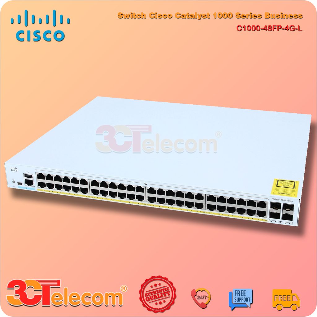 Switch Cisco C1000-48FP-4G-L  48x 10/100/1000 Ethernet PoE+ ports and 740W PoE budget, 4x 1G SFP uplinks