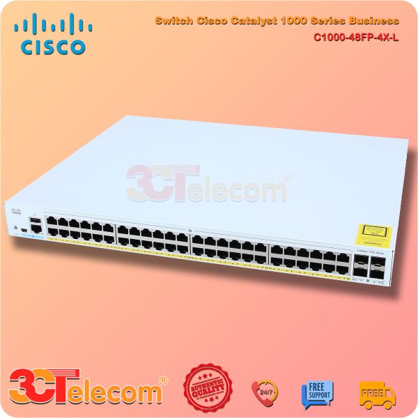 Switch Cisco C1000-48FP-4X-L  48x 10/100/1000 Ethernet PoE+ ports and 740W PoE budget, 4x 10G SFP+ uplinks