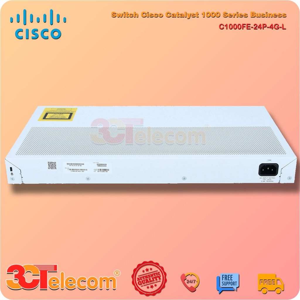 Switch Cisco C1000FE-24P-4G-L: 24x 10/100 Ethernet PoE+ ports and 195W PoE budget, 2x 1GSFP and RJ-45 combo uplinks and 2x 1G SFP uplinks