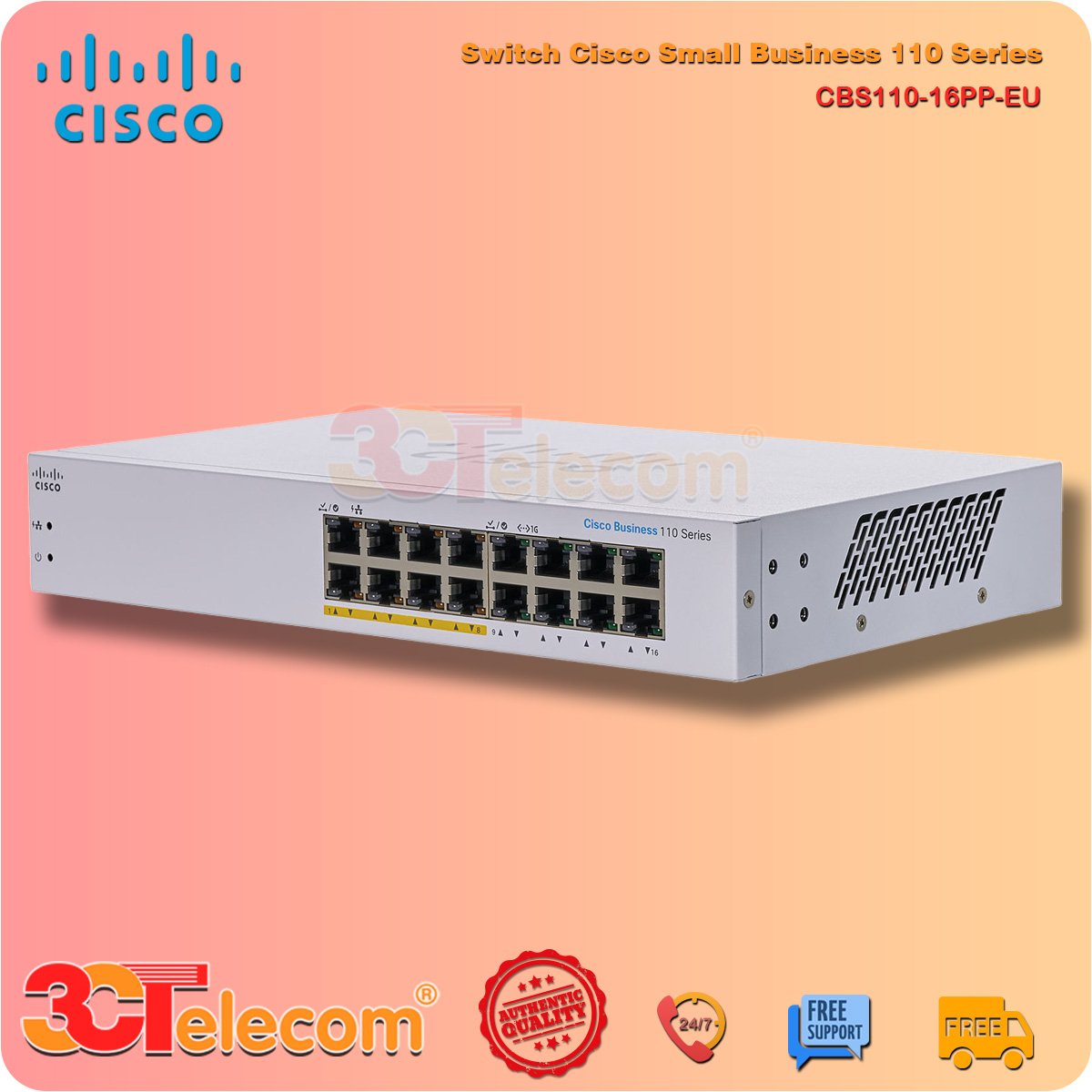 Switch cisco CBS110-16PP-EU: 16 Port 10/100/1000 Mbps 8 port PoE 64W