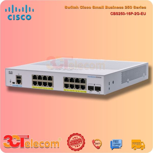 Switch Cisco CBS250-16P-2G-EU: 16-Port 10/100/1000 Mbps PoE+ 120W, 2 Port Gigabit SFP uplink