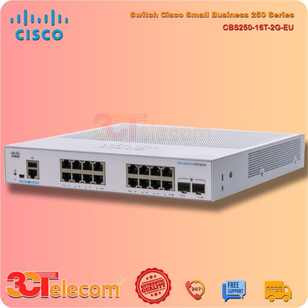 Switch Cisco CBS250-16T-2G-EU: 16-Port 10/100/1000 Mbps, 2 Port Gigabit SFP uplink