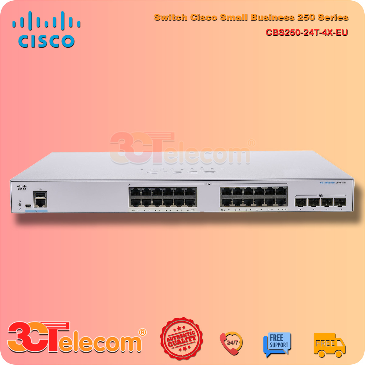 Switch Cisco CBS250-24T-4X-EU: 24 Port Gigabit + 4 port 10Gigabit SFP+