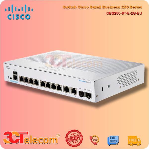 Switch Cisco CBS250-8T-E-2G-EU: 8-Port 10/100/1000 Mbps, 2 Gigabit copper/SFP combo ports