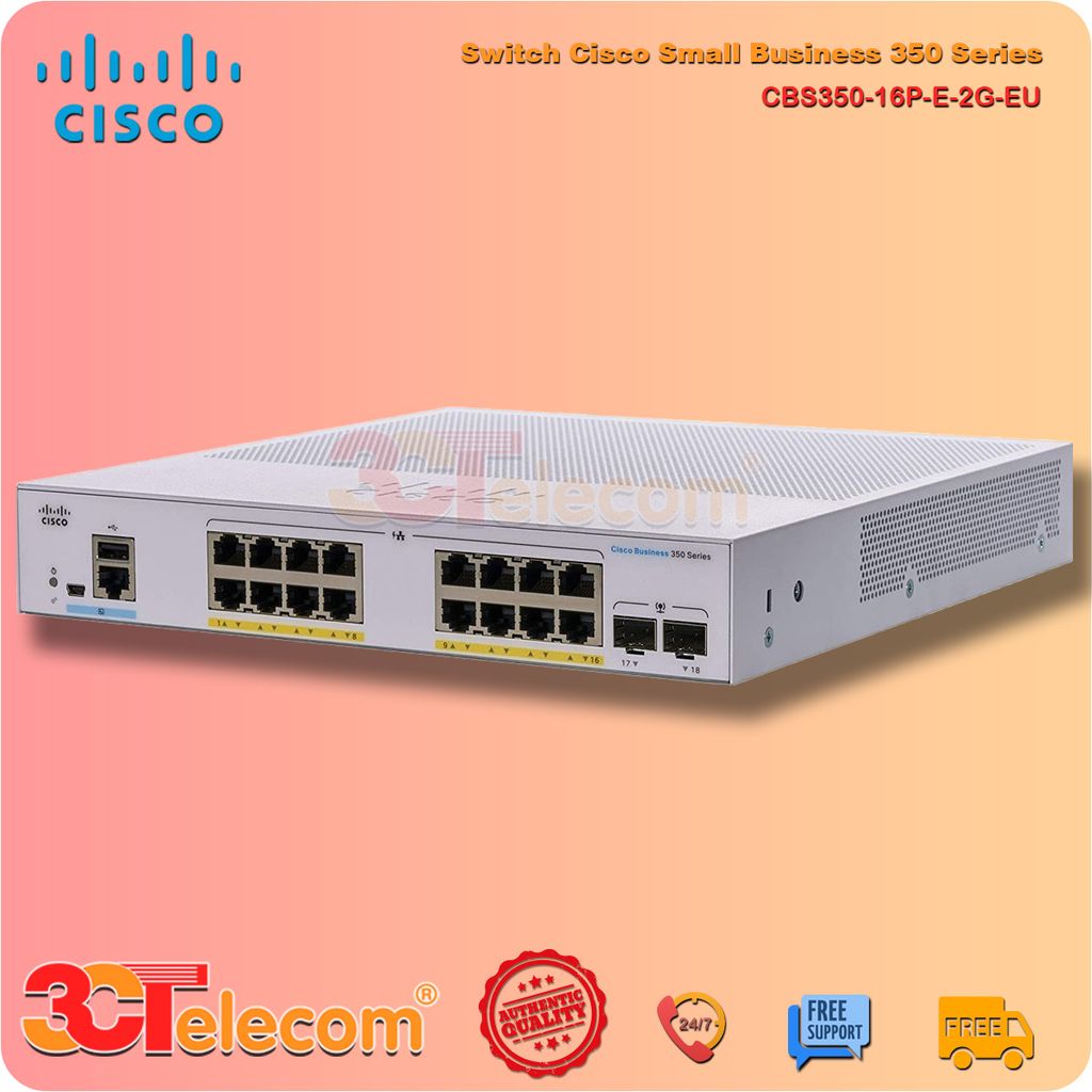 Switch Cisco CBS350-16P-E-2G-EU: 16 Port 10/100/1000 PoE+ ports with 120W power budge, 2 Gigabit SFP