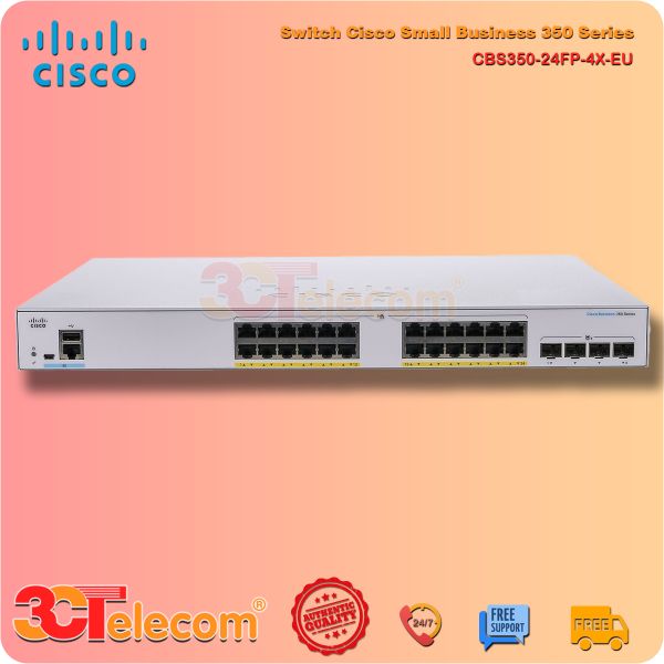 Switch Cisco CBS350-24FP-4X-EU: 24-10/100/1000 PoE+ ports with 370W power budget, 4-10 Gigabit SFP+, Rack-mountable