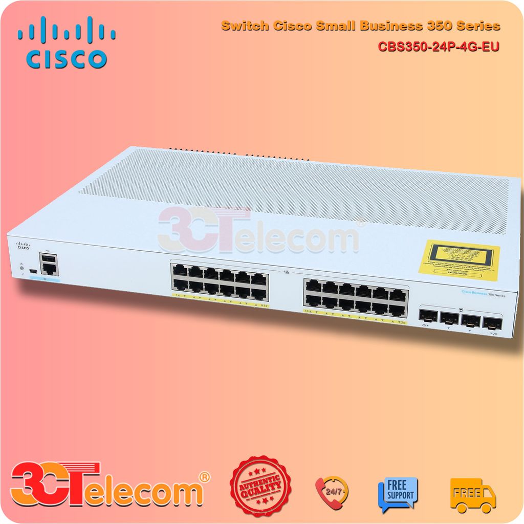 Switch Cisco CBS350-24P-4G-EU: 24 10/100/1000 PoE+ ports with 195W power budget, 4 Gigabit SFP, Rack-mountable