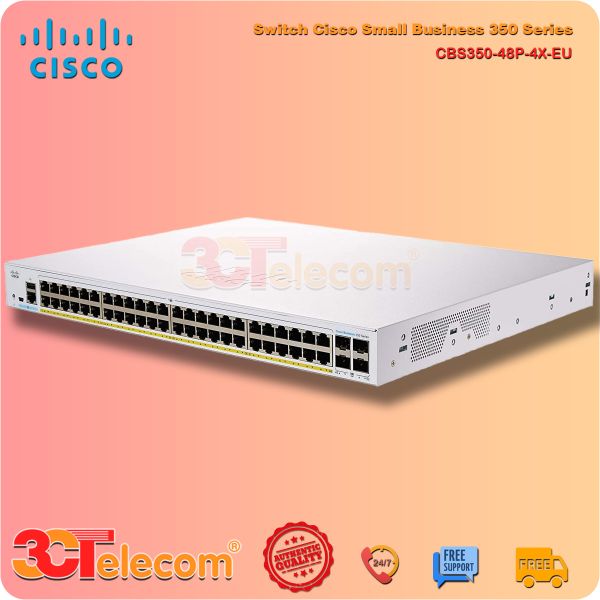 Switch Cisco CBS350-48P-4X-EU: 48-10/100/1000 PoE+ ports with 370W power budget, 4-10 Gigabit SFP+, Rack-mountable