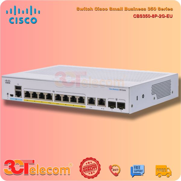 Switch Cisco CBS350-8P-2G-EU: 8-10/100/1000 PoE+ ports with 67W power budget, 2 Gigabit copper/SFP combo ports, Rack-mountable