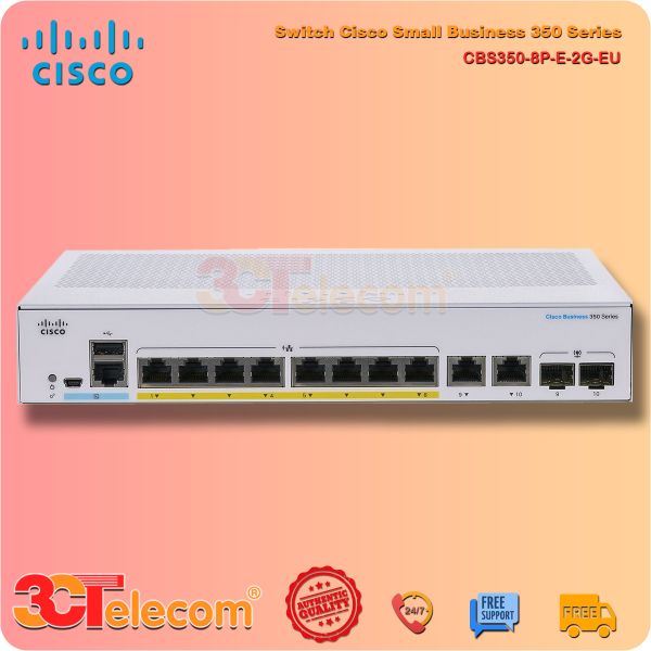 Switch Cisco CBS350-8P-E-2G-EU: 8-10/100/1000 PoE+ ports with 67W power budget, 2 Gigabit copper/SFP combo ports, Rack-mountable