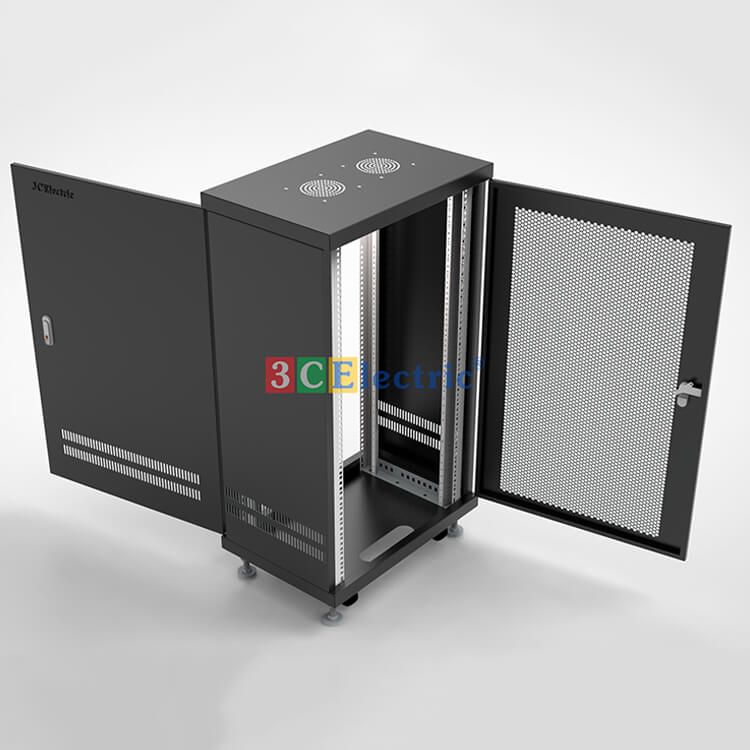 TỦ RACK 20U D400 MÀU ĐEN – CÁNH CỬA LƯỚI