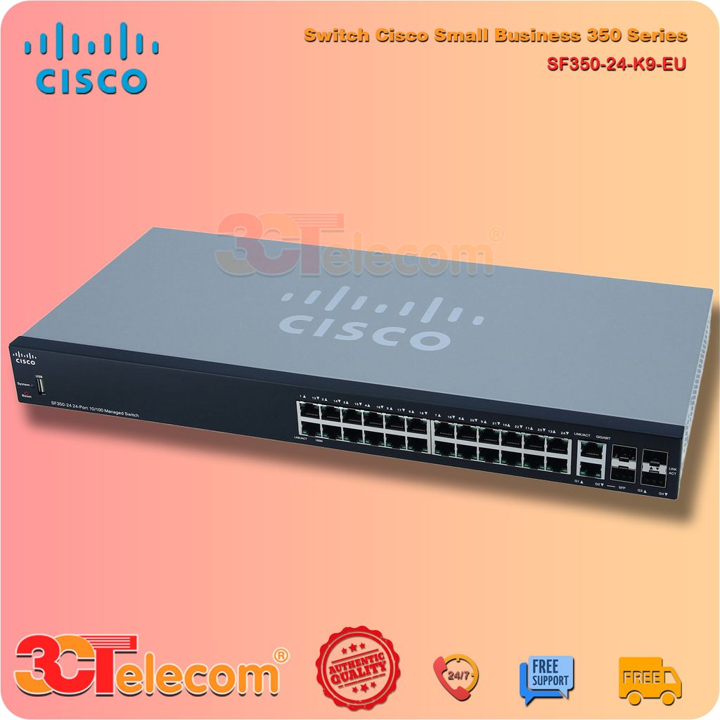 Switch Cisco SF350-24-K9-EU : 24-Port 10/100 Mbps, 2 Gigabit copper/SFP combo + 2 SFP ports