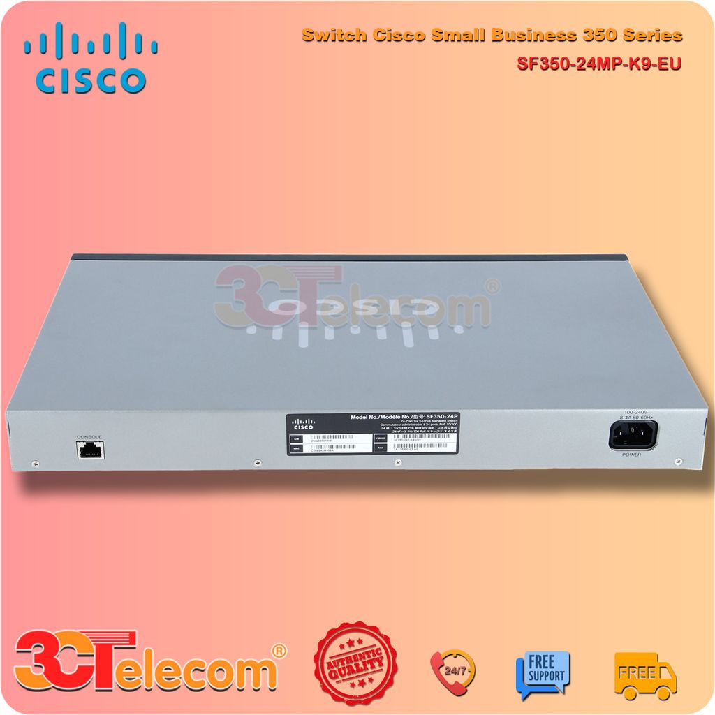 Switch Cisco SF350-24MP-K9-EU : 24-Port 10/100 PoE, 2 Gigabit copper/SFP combo + 2 SFP ports, 375W PoE (4 support 60W PoE)