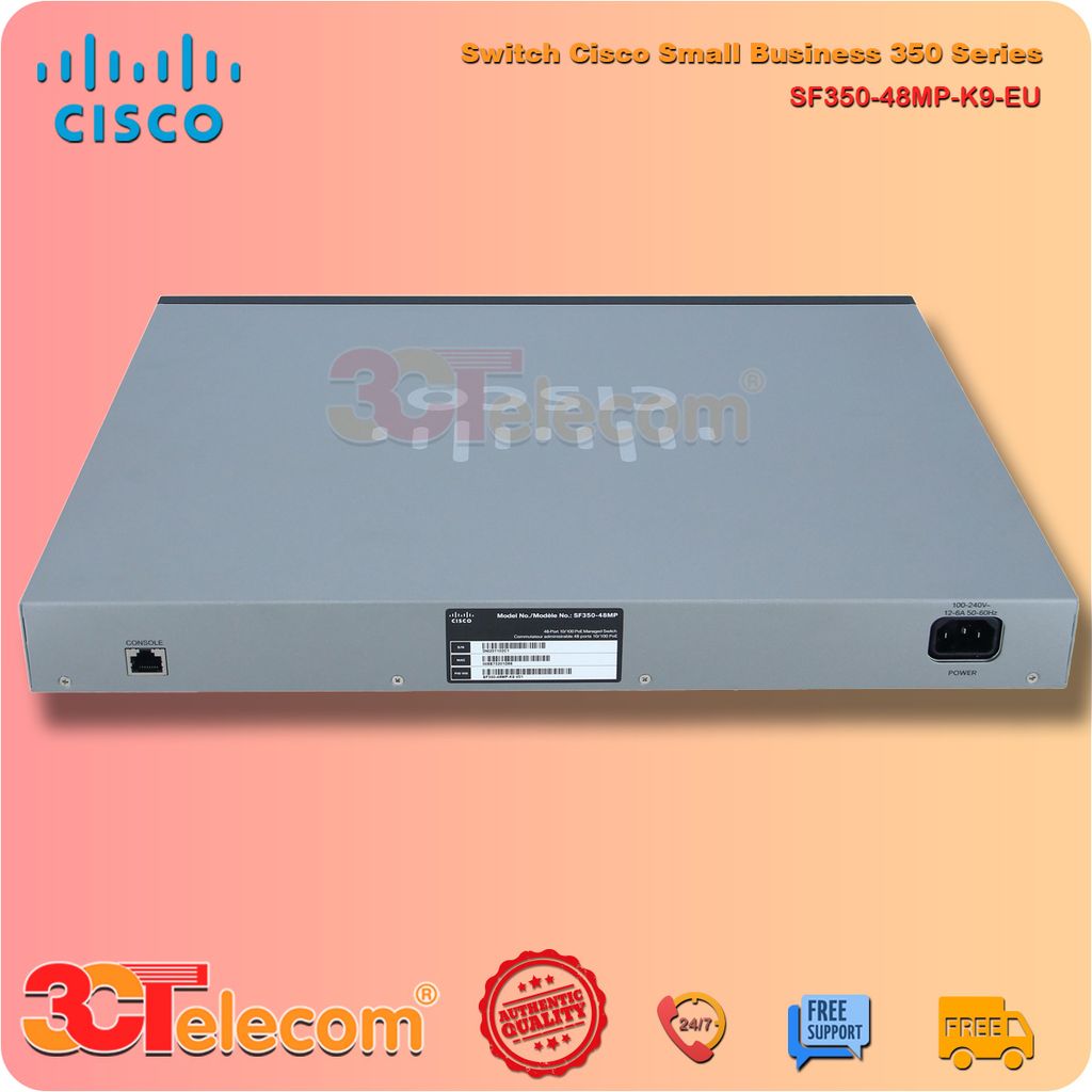 Switch Cisco SF350-48MP-K9-EU: 48 10/100 PoE+ ports (8 support 60W PoE), 2 Gigabit copper/SFP combo + 2 SFP port,740W PoE power budget