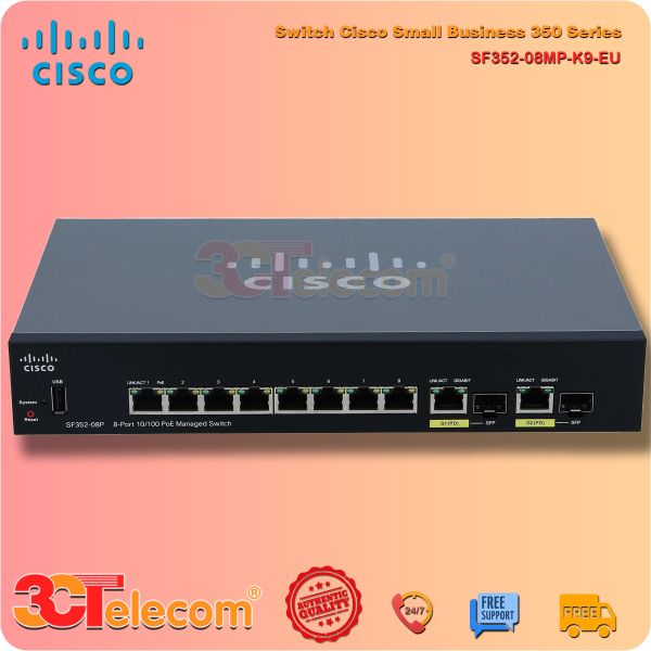 Switch Cisco SF352-08MP-K9-EU: 8 10/100 PoE, 2 Gigabit copper/SFP combo, 128W PoE