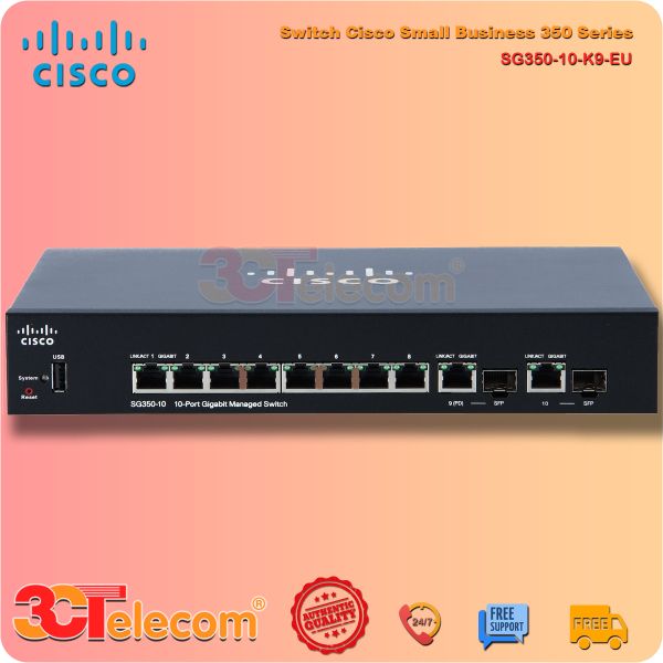 Switch Cisco SG350-10-K9-EU : 8 Port 10/100/1000 ports, 2 Gigabit copper/SFP combo
