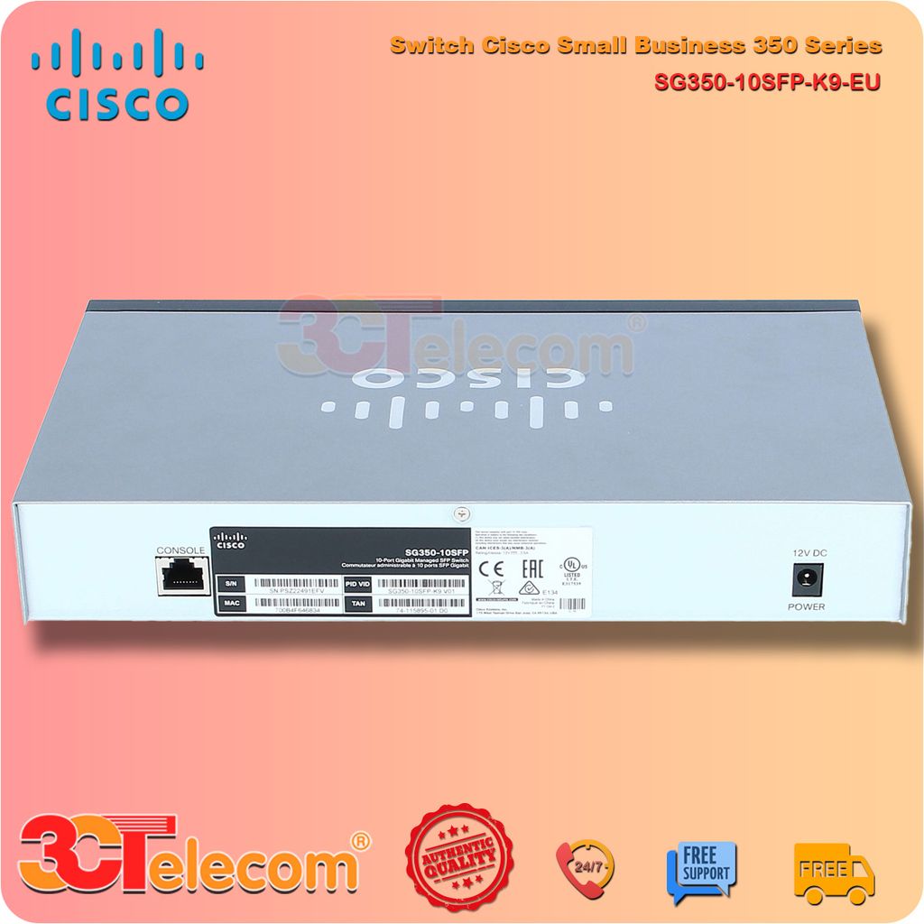 Switch Cisco SG350-10SFP-K9-EU: 8 SFP Gigabit slots,  2 Gigabit copper/SFP combo