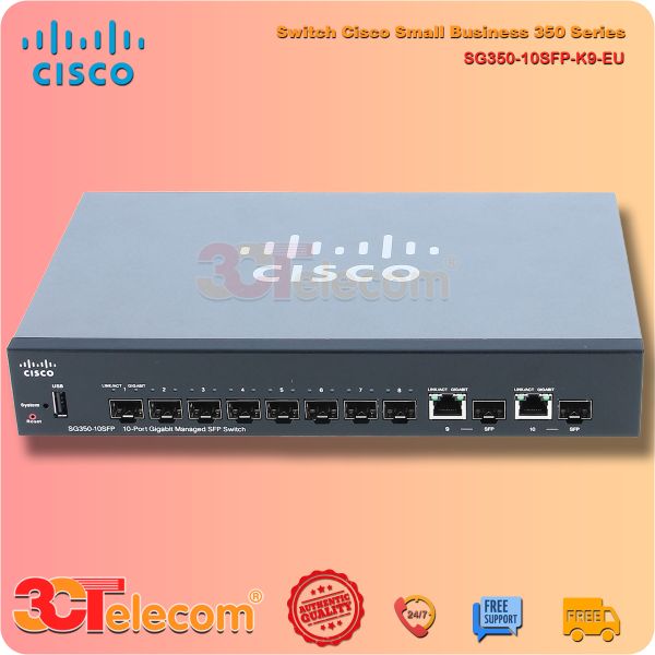 Switch Cisco SG350-10SFP-K9-EU: 8 SFP Gigabit slots,  2 Gigabit copper/SFP combo