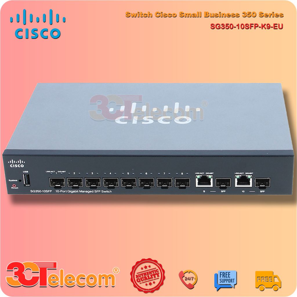 Switch Cisco SG350-10SFP-K9-EU: 8 SFP Gigabit slots,  2 Gigabit copper/SFP combo