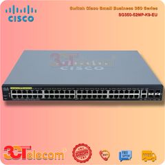 Switch Cisco SG350-52MP-K9-EU:  48-10/100/1000 PoE+ ports (8 support 60W PoE),  2 Gigabit copper/SFP combo + 2 SFP ports, 740W PoE power budget