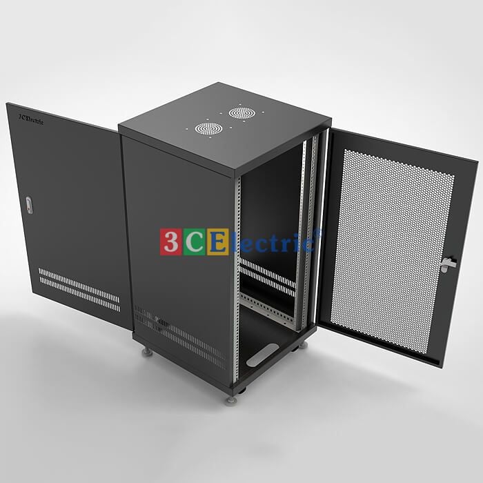 TỦ RACK 22U D600 MÀU ĐEN CỬA LƯỚI