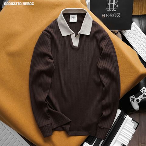 Áo polo nam Heboz dài tay cổ V dệt kim 3M - 00002270