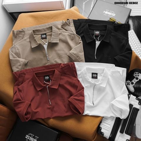 Áo polo nam Heboz dây kéo trơn 4M - 00002420