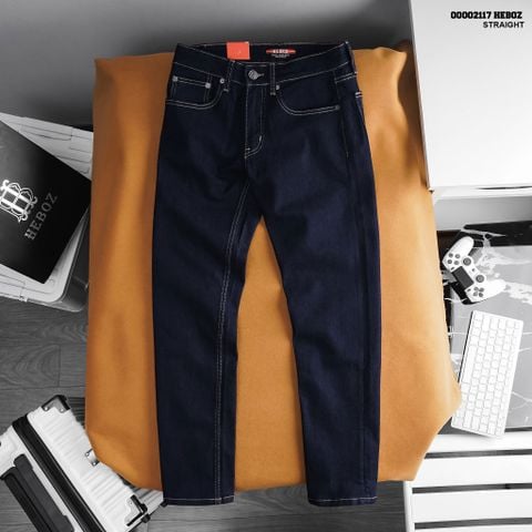 Quần jean nam Heboz dáng straight indigo xanh line - 00002117