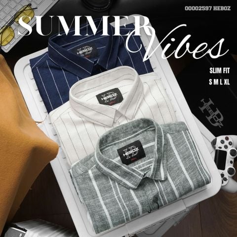 Áo sơ mi nam Heboz ngắn tay stripped linen 3M - 00002597