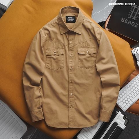 Áo sơ mi nam Heboz kaki classic pocket 4M - 00002216