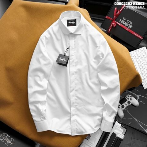 Áo sơ mi nam Heboz trắng giấu cúc lụa - 00002292