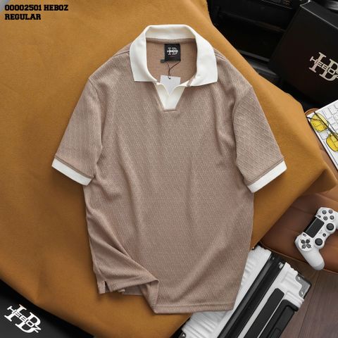 Áo polo nam Heboz cổ V hoạ tiết 4M - 00002501