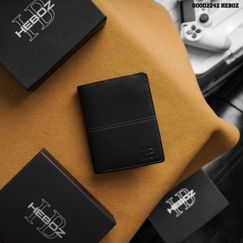 Ví da đứng Heboz 06 (ĐEN PHỐI CHỈ) - 00002242