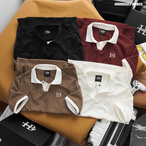 Áo polo nam Heboz cổ V logo thêu 4M - 00002523