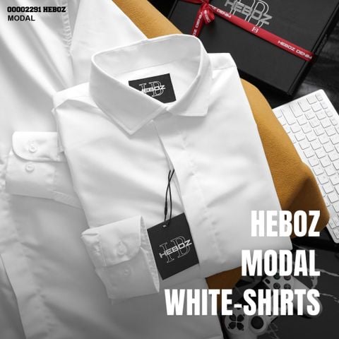 Áo sơ mi nam Heboz trắng giấu cúc cotton nến - 00002291