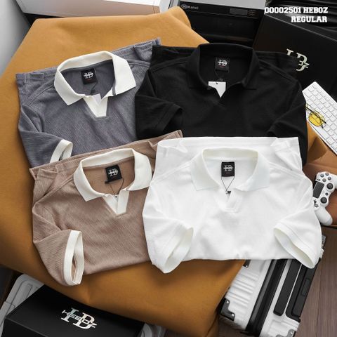 Áo polo nam Heboz cổ V hoạ tiết 4M - 00002501